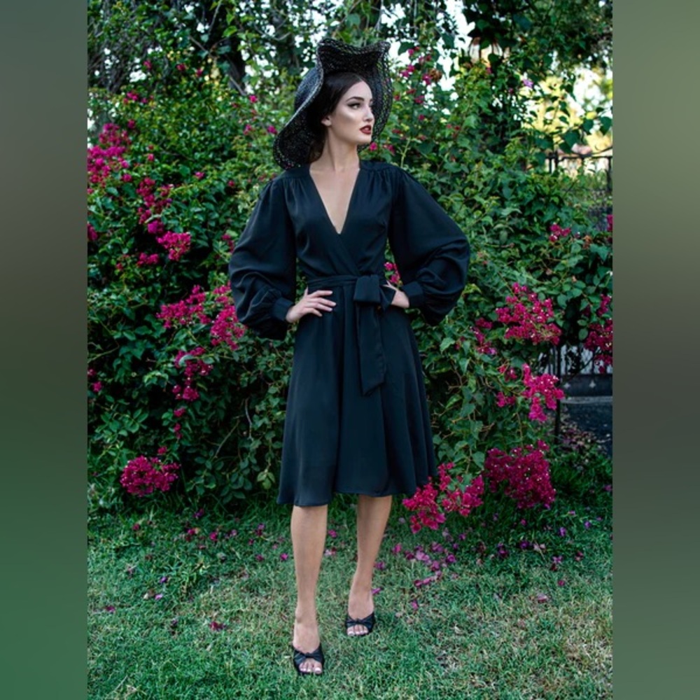 EUC Faux Wrap Dress in Black - Size S